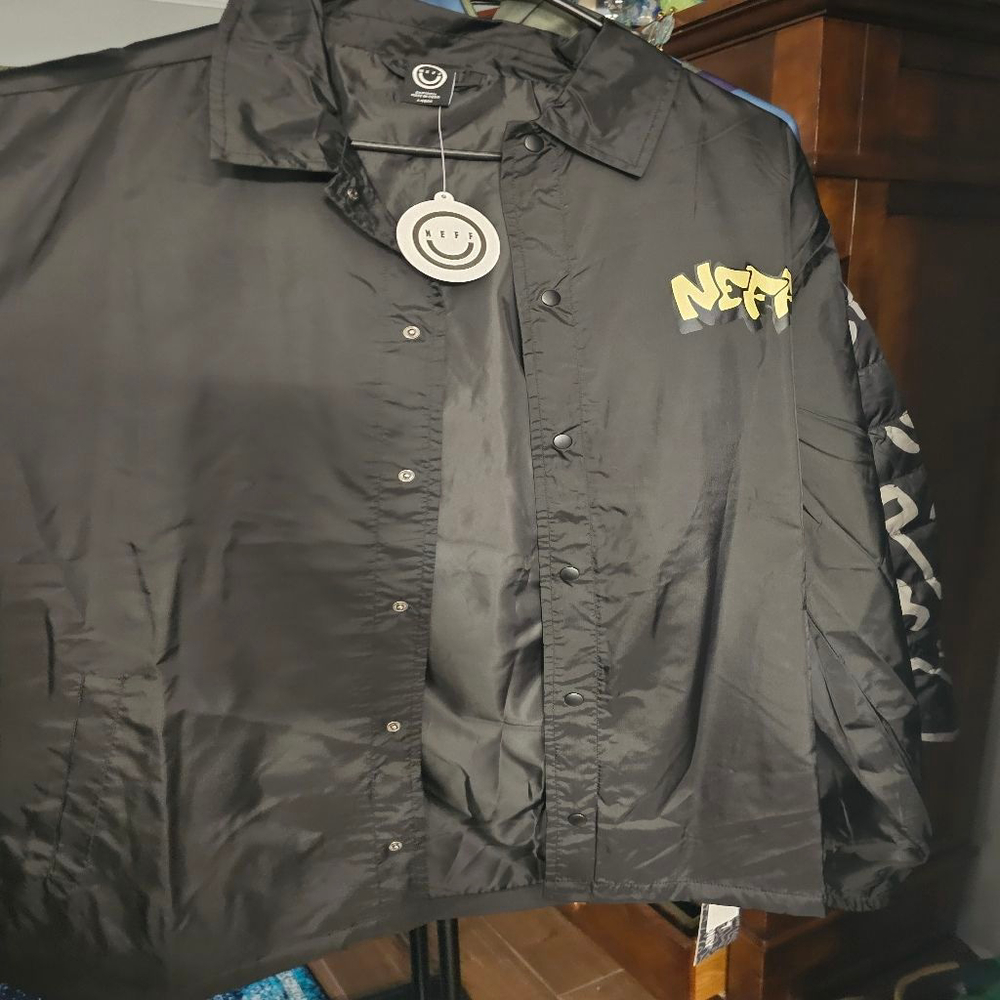 Men's Neff Black Yellow Graphic Coach Jacket L
